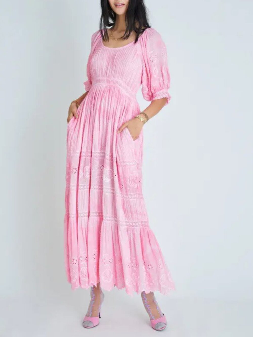 NWT LoveShackFancy Lupita Long Cotton Eyelet Dress